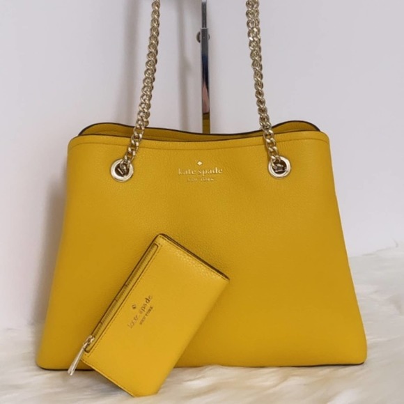 kate spade Handbags - New Kate Spade Jordyn Medium Chain Handle Tote and Wallet Set/Leather/ Yellow